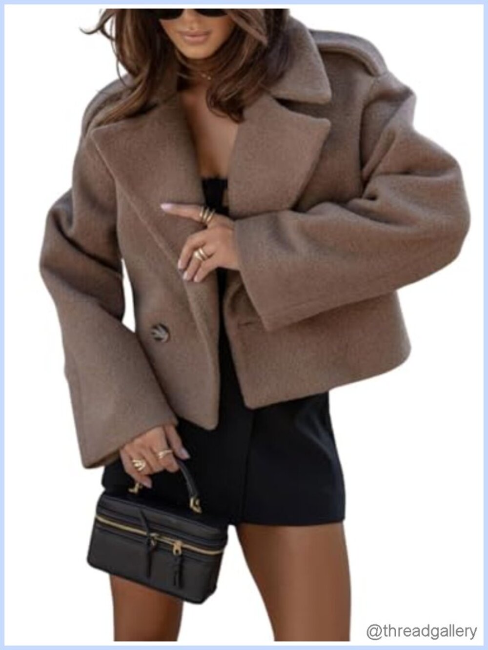 Cropped Wool Blend Pea Coat Double Breasted Notch Lapel Winter Work Jacket